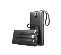 VEEKTOMX Power Bank cavi integrati, caricatore portatile USB C da 10000 mAh, batteria esterna da viaggio con 5 uscite e display a LED per iPhone, iPad, Samsung e altri dispositivi intelligenti, nero