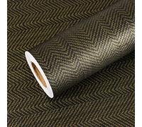 VEELIKE Carta Adesiva Telo d'erba Nera Oro Vintage Carta da Parati in Tessuto Marrone Pellicola Adesiva Decorativa Soggiorno Carta da Parati Adesiva Adesivo per Mobili Bagno Lavabile 40cm x 300cm