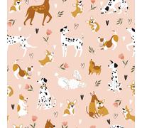 VEELIKE Carta da Parati Bambini Rosa Simpatico Cane Carta da Parati Floreale Rosa Cuccioli 44,5 cm x 300 cm Cane Misto Fotomurale da Parete Cameretta dei Bambini Bagno Cameretta dei Giochi Rimovibile