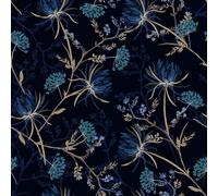 VEELIKE Carta da Parati Floreale Nera Vintage Carta Adesiva Fiori Blu Dandelion Carta Adesiva per Mobili Foglie Tropicali Fotomurali Pellicola Adesiva per Mobili Camera da Letto Soggiorno 44,5cmx300cm