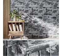 VEELIKE Carta da Parati Mattone Vecchio Pellicola Adesiva Effetto Pietra Nera Grigio Carta Adesiva Mattoni Paraschizzi Cucina Muro Adesivo Lavabile Soggiorno Vintage Bagno Camera da Letto 40cm×300cm