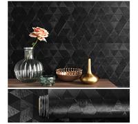 VEELIKE Carta da Parati Nera Opaca Goffrata Strutturato Pellicola Adesiva Nero Triangolo Geometrica 40 cm x 300 cm Carta Adesiva per Mobili Fantasia per Camera da Letto Soggiorno Bagno Impermeabile