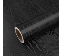 VEELIKE Pellicola Adesiva Nera Carta da Parati Legno 40cm x 300cm Top Cucina Piano Lavoro Lavabile per Mobili Rivestimento Parete