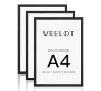 Veelot Cornice A4 nero in legno massiccio set di 3 cornici con Vetro di plastica HD per la decorazione della casa per documenti certificati galleria (21x30 cm)