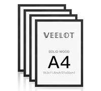 Veelot Cornice A4 nero in legno massiccio set di 4 cornici con Vetro di plastica per la decorazione della casa per documenti certificati galleria (21x30 cm)