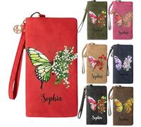 VEELU Personalizzato Regalo Festa della Mamma, Portafoglio Donna Personalizzato con Nome e Fiore di Nascita, Idea Originali Regalo per Compleanno Anniversario Donna Mamma Moglie (M-2)