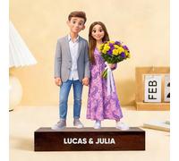 VEELU Statuetta Personalizzata con Foto & Base in Legno, Action Figure Personalizzata 3D da Foto, Statuetta 3D Personalizzata per Decorazione Scrivania, Regalo San Valentino Personalizzato (Stile 2)