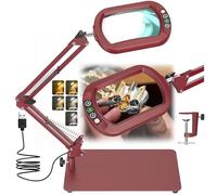 Veemagni 10 lenti di ingrandimento rettangolo con luce e supporto, 5 modalità di colore dimmerabili, 2 in 1 LED, lampada da scrivania e morsetto, lente d'ingrandimento da lettura per la lettura