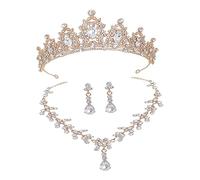 Veemoon 1 Set orecchini della collana della diadema d'oro Copricapo da sposa regalini natale regalini natalizi tiara nuziale orecchini da sposa per le spose Lega di zinco Golden