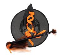 Veemoon 1 Set Set Cappello Da Strega Scopa Delle Streghe Per Adulti Cappello Da Strega e Scopa Cappello Da Mago Costume Scopa Danzante Infestata Halloween Kit Decorativo Orange Maglia