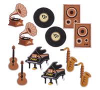 Veemoon 12 toppe adesive per vestiti, toppe a tema musicale | Toppe termoadesive a forma di note di chitarra per auricolari, toppe adesive per giacche, pantaloni, cappelli, scarpe e