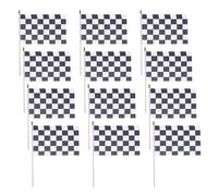 Veemoon 16 Bandierine a Scacchi Piccole Bianche e Nere Bastoncini in Legno da 30 Cm, Bandiere da Corsa per Decorazioni Feste a Tema Gara, Accessori per Eventi e Raduni Automobilistici