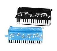 Veemoon 2 pezzi Astuccio con Motivo Pianoforte Doppio Capiente Custodia Portapenne Portatile per Studenti Sacchetto per Scrivere Musica Nero e Azzurro