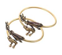 Veemoon 2 Pezzi Bracciale Rigido Retrò in Ottone per Donna, Regolabile Oro | Motivi Multicolore di Mitologico e Nuvole, Design Tradizionale Cinese, per Matrimoni e Feste