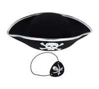 Veemoon 2 Pezzi Set di Cappello da Pirata e Benda per Occhio Non Tessuto Argento, Accessori Costume Versatile per Feste a Tema e Party Mascherati e Adulti