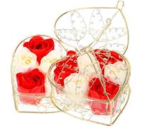 Veemoon 2 Scatole Sapone Fiore Rosa Artificiale Profumato, in Cestino di Ferro, Decorazione a Forma di Cuore, Regalo per Donne e Amiche per San Valentino e Bagno