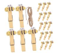 Veemoon 20pezzi Mollette in Legno Piccole per Foto Clip Forma di Ape con Corda di Juta Robuste e Pratiche per Fissare Oggetti Usabili Casa in Ufficio Dormitorio