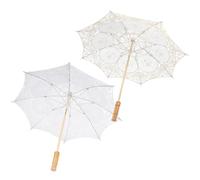Veemoon 2pezzi Ombrello in Pizzo Piccolo da Sposa per Matrimonio Accessorio Decorativo Cotone e Legno