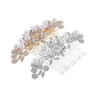 Veemoon 2pezzi Pettine per Capelli da Sposa Decorativo in Argento e Oro con Perle e Strass Pettine Laterale Fatto Mano per Accessori da Sposa Adatto Tutte le Lunghezze di Capelli