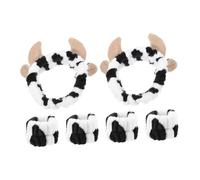 Veemoon 2sets Fascia per Cura Peluche Stampa Mucca e Braccialetti per Cura del Viso Set da Due per Donna Accessori dei Capelli Trucco
