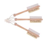 Veemoon 3 Pezzi Double-sided Foot Scrubber With Wooden Handle Pumice Stone And Bristles For Exfoliating And Removing Dead Skin Ergonomic Grip Feet Care Tool For Shower Use
