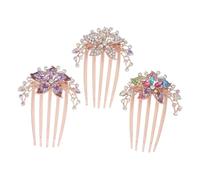 Veemoon 3 Pezzi Pettini Laterali con Strass per Capelli da Sposa Pettini Decorativi con Fiore Colorato Accessori Vintage Leggeri per Donna per Matrimonio Festa e Uso Quotidiano