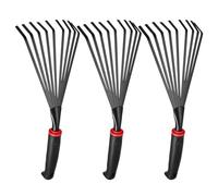 Veemoon 3 Pezzi Set da 3 Utensili da Giardinaggio con Rastrello Nero in Ferro a 9 Denti e Manico Ergonomico, per Livellare Prato e Coltivare Terreno