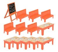 Veemoon 3 Set Lavagna Con Tavolino E Sedie Playhouse Ragazzo Piccolo Di Lavagna Mobili in Miniatura Classe Giocattolo Scolastico Scrivania E Sedia in Miniatura Plastica 13 Pezzi*3