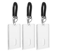 Veemoon 3 Set Porta Badge Trasparente in Plastica Acrilica con Design Minimalista, Polsiera Elastica e Portachiavi Spirale per Carte di Identità e Uso Versatile in Ufficio e Shopping