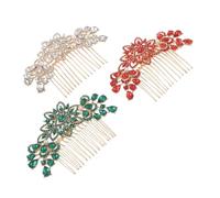 Veemoon 3pezzi Pettine per Capelli Strass da Sposa in Metallo Forma di Fiore e Foglia Sette Punte in Rosso Verde o Bianco per Accessori da Sposa e Capelli Raccolti