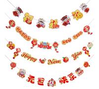 Veemoon 4 pezzi di decorazioni per il capodanno cinese 2026, striscione per le notizie lunari felici, ghirlanda di bandiere per il festival di primavera 2026, sfondo per la festa della vigilia di