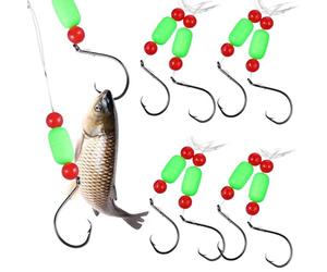 Veemoon 5 Pezzi Amo da Pesca in Acciaio ad Alto Tenore, Rig per Surf | Acqua Salata e Pesca sulla Battigia, in Nylon Perline Fluorescenti, Facile da Usare