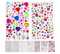 Veemoon 9 fogli di adesivi con gemme, adesivi scintillanti con pietre | Multicolore, forme, dimensioni, adesivo forte, perfetto per decorare telefoni, nail art, trucco per festival,