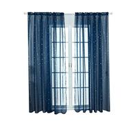 Veemoon a vela per finestra, romantica, in argento, con stelle, per il trattamento della finestra, con lustrini, per bambini, camera da letto, soggiorno, 100 x 270 cm (marino)