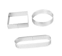 Veemoon Anelli Mousse in Acciaio 3 Pezzi per Crostate Perforati 8 Cm Rotondo 7,5 Cm Quadrato 11,9 Cm Ellittico Stampo per Torta Resistente Alte Temperature per Cucina e Baking