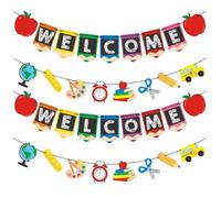 Veemoon Back to School Classroom Decor Striscione Festa Scuola in Carta 4 Pezzi con Scritta Welcome per Aula e Benvenuto Studenti