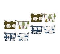 Veemoon Borsa Porta Monete in Tela Per Ragazze e Donne - Set Di 4 Pezzi Con Cerniera e Portachiavi - Design Carino Con Orso Balena Riccio e Motivi Forestali Ideale Per Uso Quotidiano e