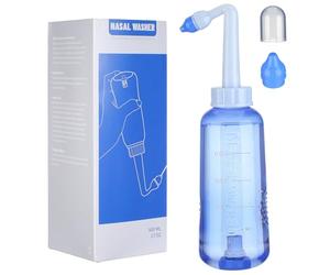 Veemoon Bottiglia per Lavaggi Nasali in Plastica 500ml Due Beccucci, Controllo a Tocco, Uso Capovolto, per Adulti per Pulizia Nasale