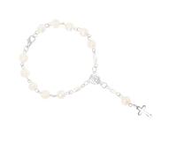 Veemoon Bracciale a Croce Perline Sacre in Argento, Braccialetto Rosario Unisex Ciondolo Croce Lucente, Gioielli per Preghiera Cristiana e Regalo Cerimonie