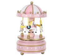 Veemoon Carillon a Carica con Giostra in Legno e Cavalli Rotanti Rosa Ornamento Natalizio Decorativo e Regalo Musicale per Feste e Anniversari