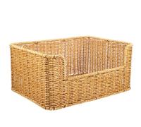 Veemoon Cestino Intrecciato in Rattan Sintetico da Scrivania per Libri e Documenti, Contenitore Portaoggetti Decorativo Resistente per Soggiorno, Cucina e Ufficio, Design Naturale