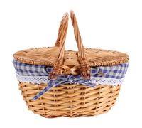 Veemoon Cesto da picnic con coperchio: cestino in rattan intrecciato con doppio manico per bambini - Cesto da picnic per giocattoli Montessori e giochi di ruolo - Arredamento rustico in stile fattoria