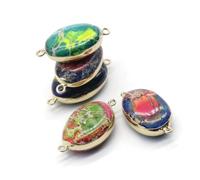 Veemoon Charm Pendente in Pietra, Ciondolo in Diaspro Imperiale Verde, Mini Doppio Anello, per Collane e Ciondoli, Accessorio Gioielli Fai da Te per Donne