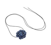 Veemoon Collana di cravatta di fiore in denim collana lunga con rose girocollo con fiori estivi collane girocollo di fiori collane di dichiarazione collane da donna lega Sky-Blue
