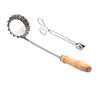 Veemoon Cucchiaio Antiaderente e Pinza da Frittura con Manico in Legno Ergonomico Resistente alla Ruggine per Uso Domestico e Preparazione Snack