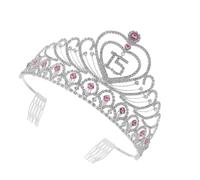 Veemoon Diadema Corona di Compleanno per Ragazze 15 Anni in Strass Rosa Elegante e Resistente senza Sbiadire per Feste Dolci Quindici
