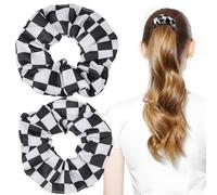 Veemoon Elastici per Chioma da Donna e Ragazza 2 Pezzi Motivo Scacchiera in Chiffon Morbido Nero e Bianco Accessori Chioma Delicati per Sonno e Uso Quotidiano