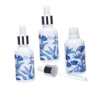 Veemoon Flaconi Contagocce Per Olio Essenziale in Ceramica 30ml, Set Da 3 Bottiglie Piccole Per Viaggio, Coperchio Robusto e Design a Porcellana Blu e Bianca, Multifunzione Per Oli, Lozioni e Profumi