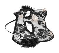 Veemoon Maschera da Gatto Nera Mezza Faccia in Pizzo con Cristalli e Nappe per Feste in Maschera per Donne Ipoallergenica Accessorio Elegante per Carnevale e Cosplay