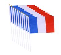 Veemoon Mini Bandiere Francesi Portatili in Poliestere e Plastica 14x21cm Bastoncino Bianco e Testa Tonda Dorata per Partite Internazionali 20 Pezzi